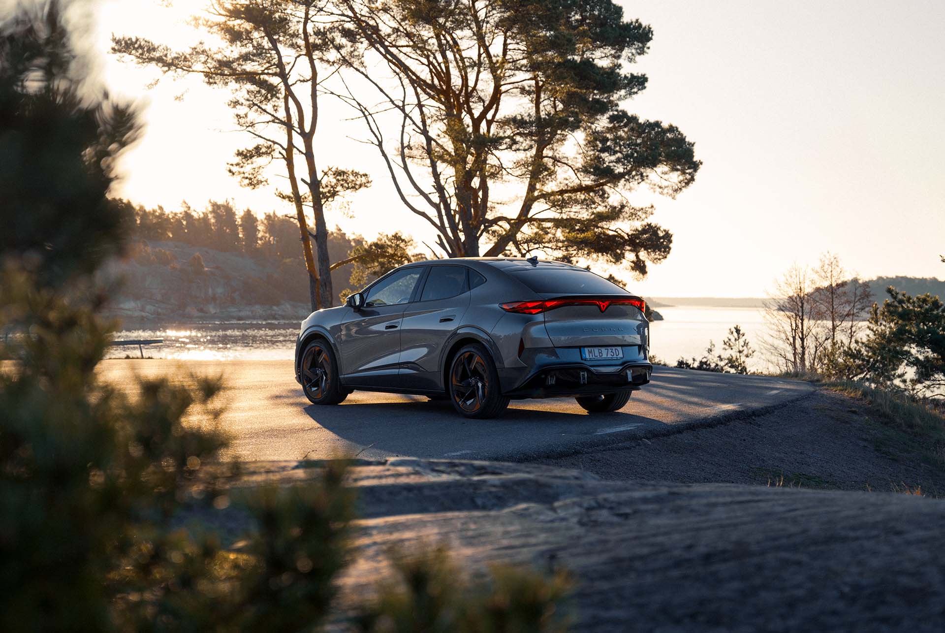 nya cupra leon 2024 mot solnedgångens bakgrund
