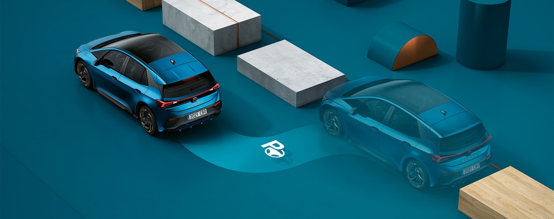 CUPRA Born Aurora blå med fjärrstyrd parkeringsassistent