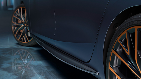 new cupra leon sportstourer vz cup e-hybrid family sports car with side skirt in dark aluminiun