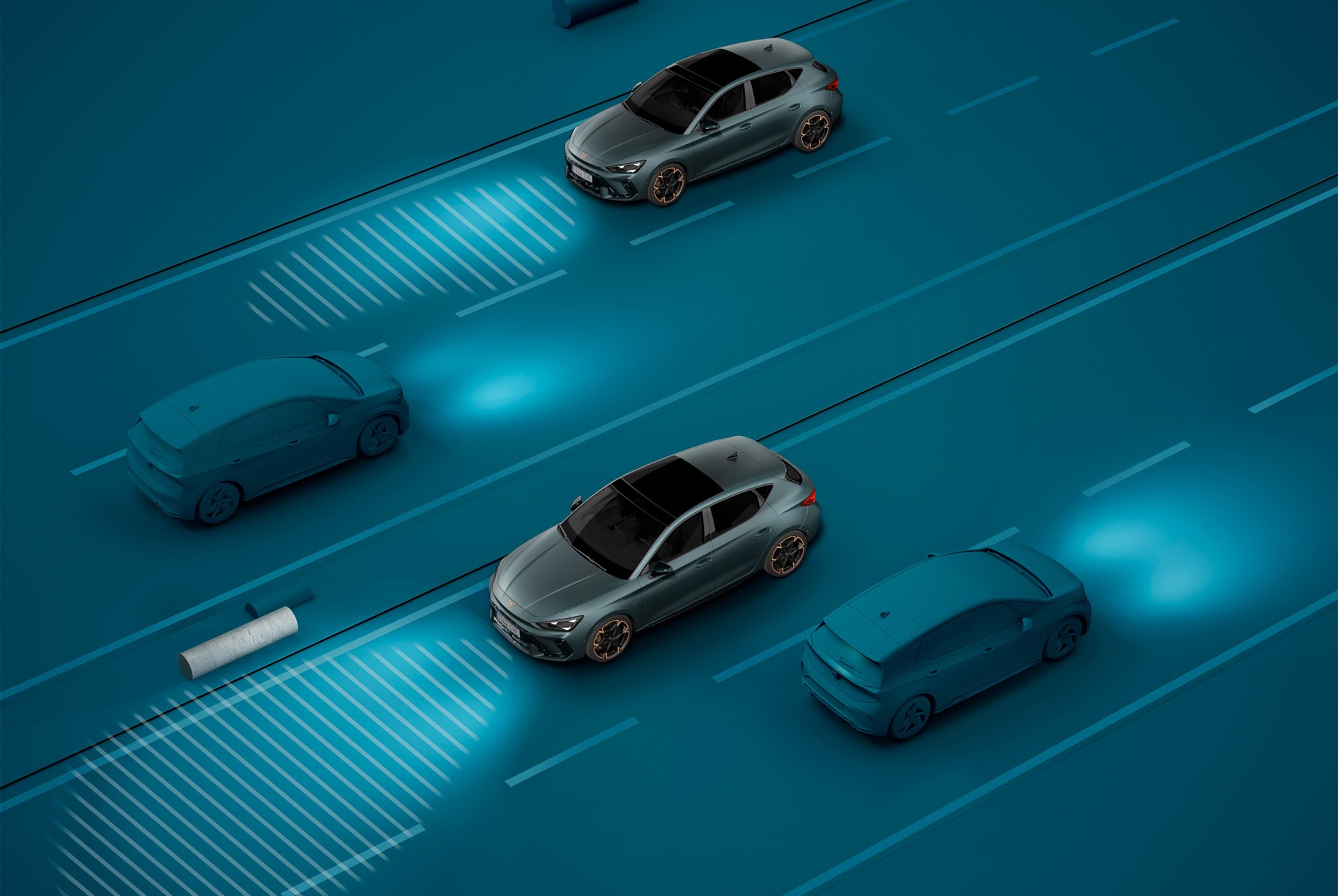 Visuell demo av funktionen Light Assist som finns i nya CUPRA Leon.