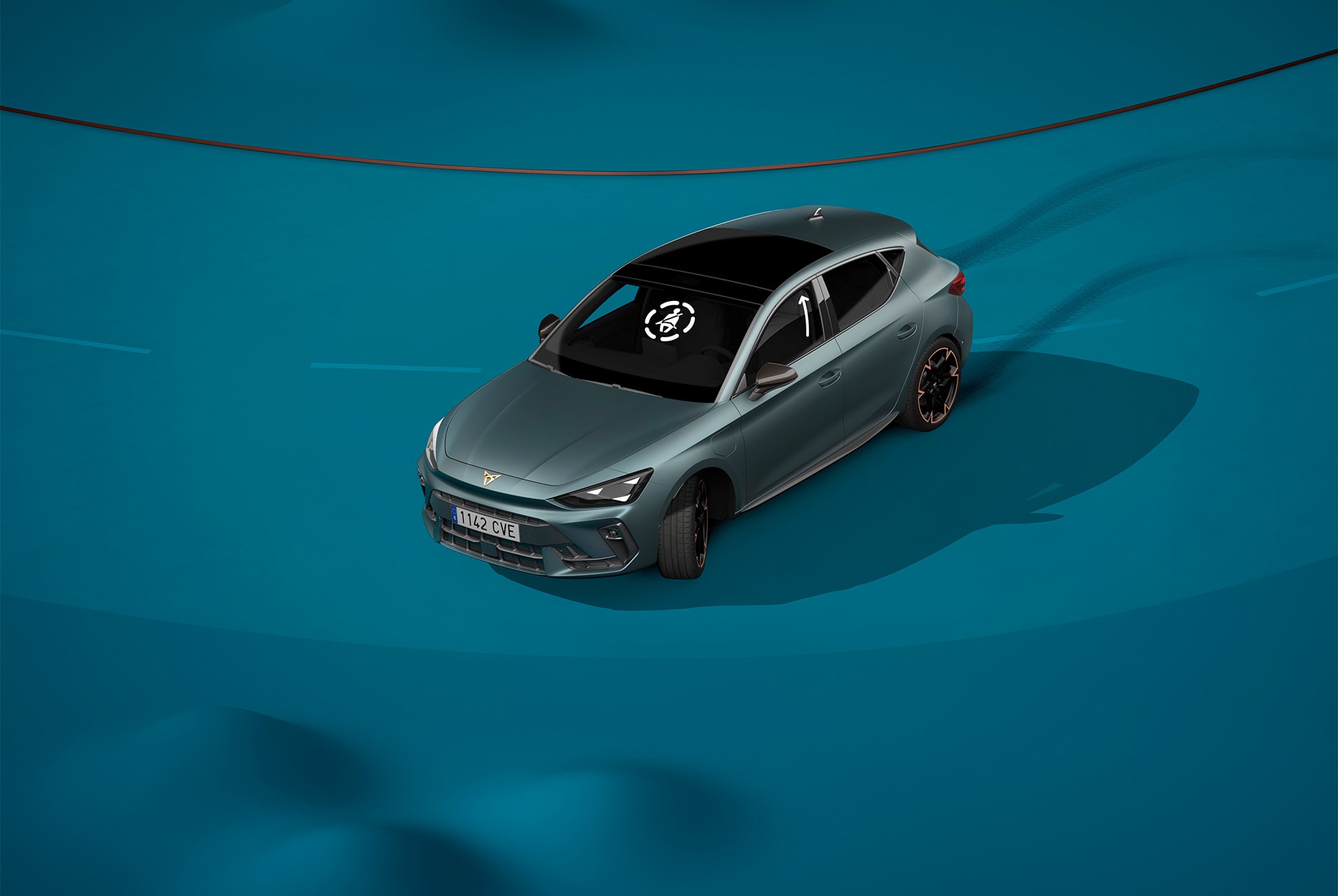 ny cupra leon 2024, ny pre-crash-säkerhetsteknik, blå bakgrund och visuell demo