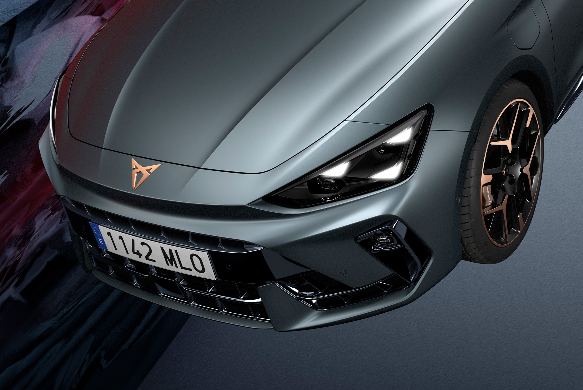 ny cupra leon 2024 ratt, val av infotainment-körprofil, avancerad styrteknik, dynamiskt chassikontrollalternativ, instrumentpanel, fönster och city skyline