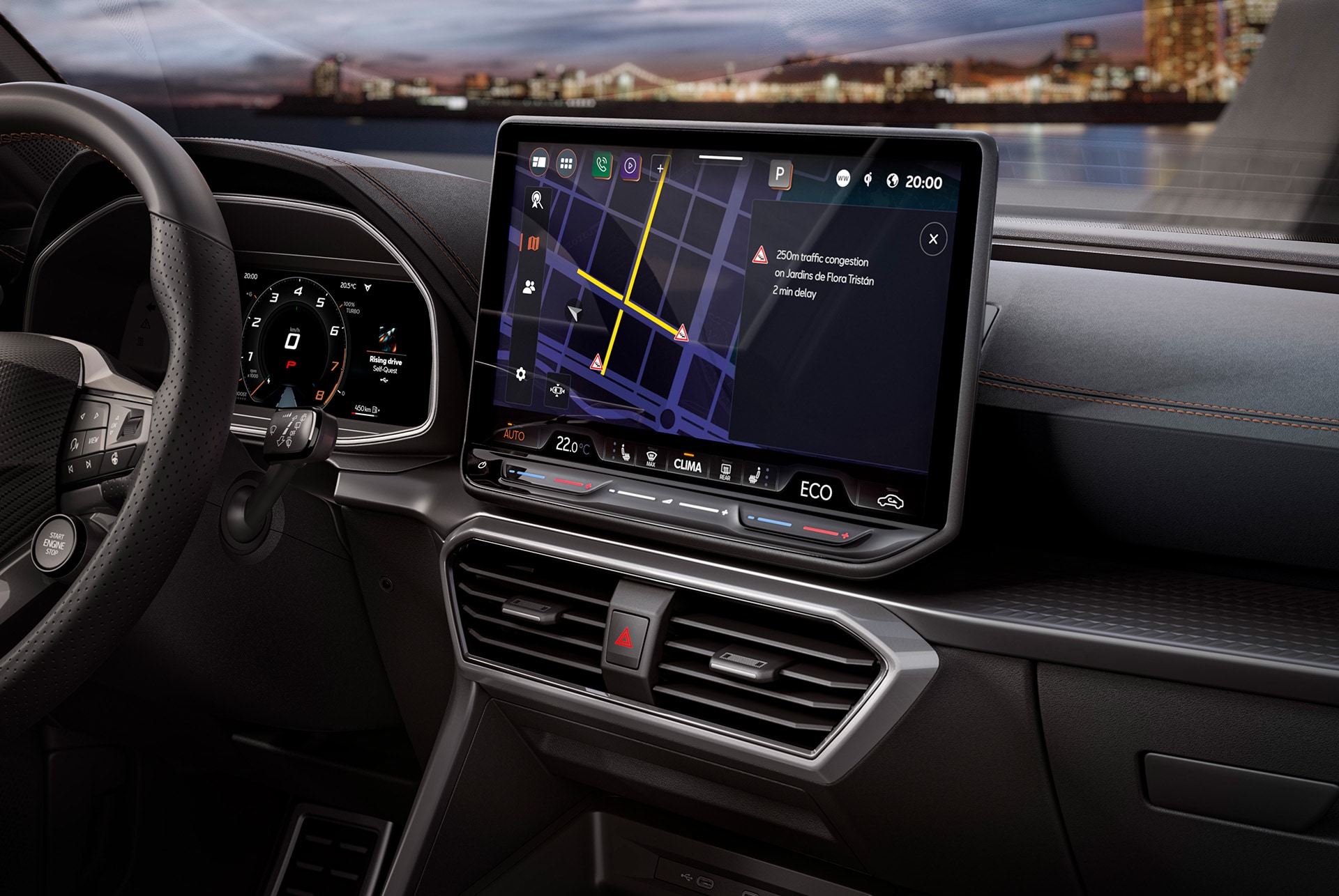 : infotainmentskärm, hjul, instrumentpanel och luftutsläpp i nya Cupra Leon laddhybridbil