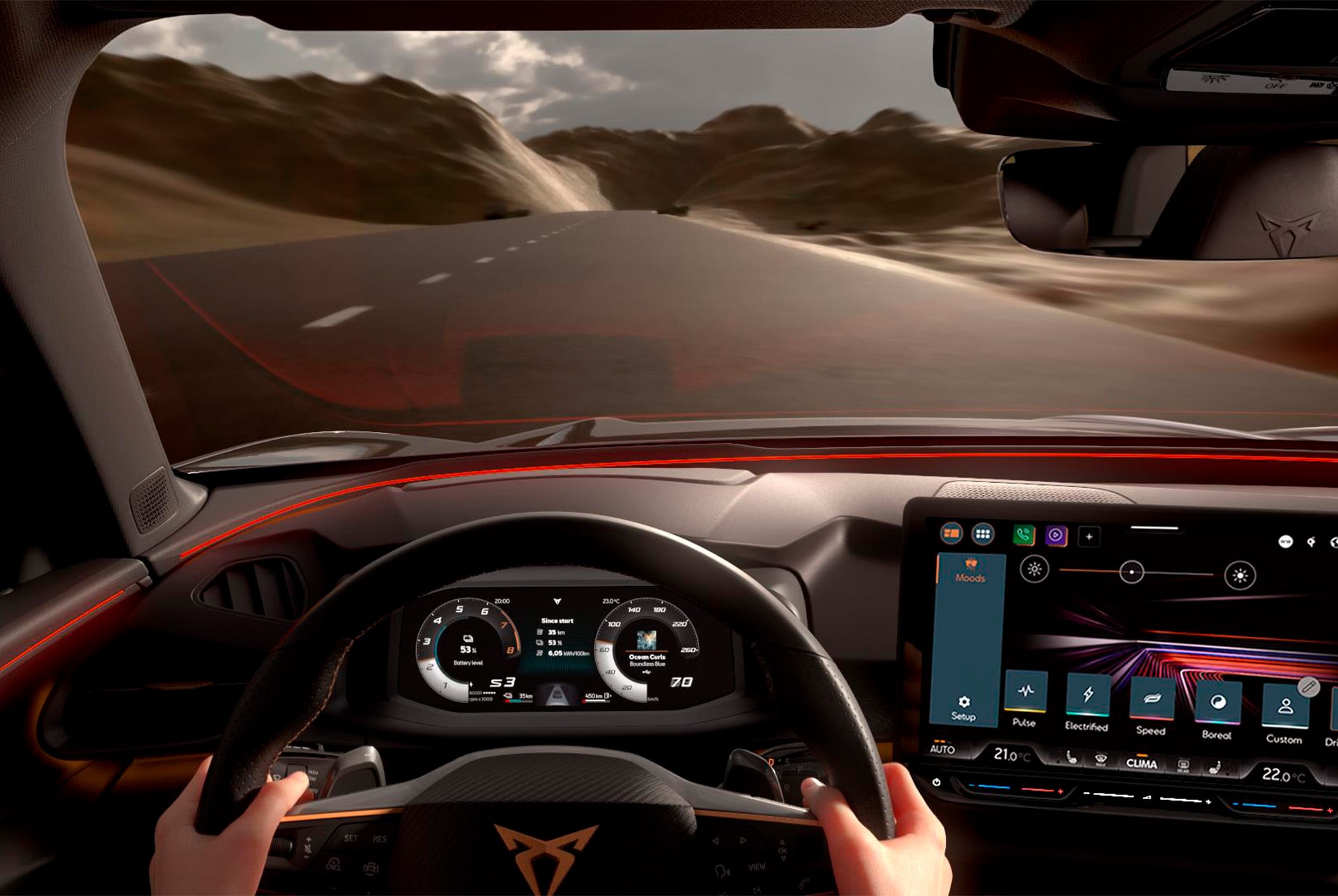 Animering av smartlight-teknik i CUPRA Terramar.
