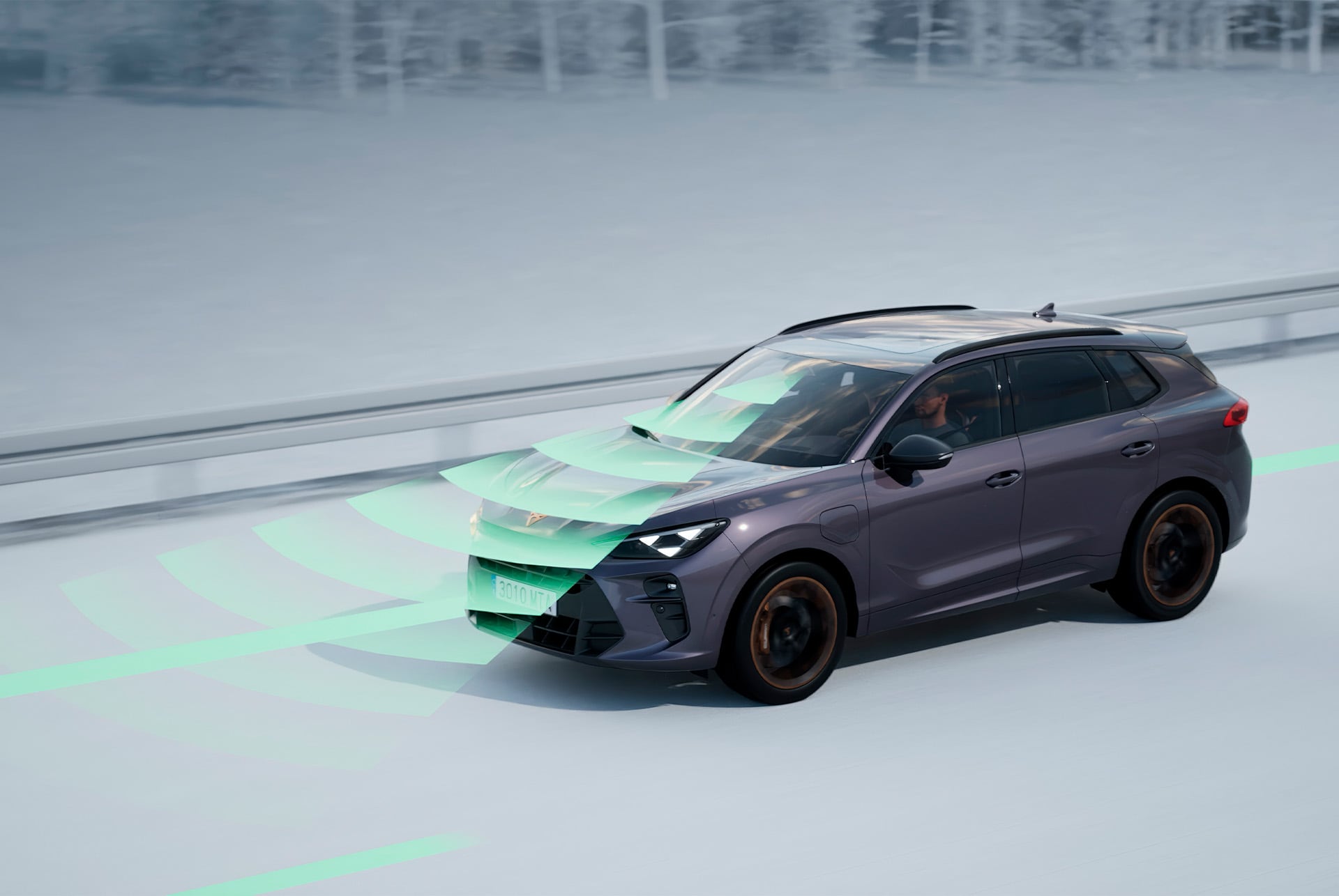 Funktionen travel assist i CUPRA Terramar, animering visar avancerade förarassistanssystem.