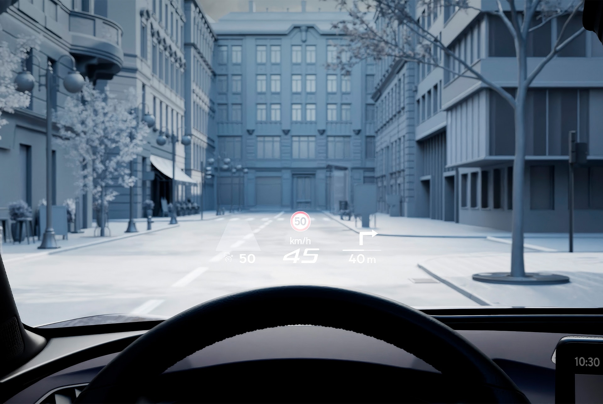 Animering av funktionen head-up display i CUPRA Terramar, som visar relevant information projicerad på vindrutan.